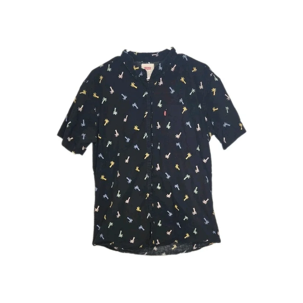 Levi's Black All Over Palm Tree Print Button Up Shirt Size MediumTropical Beachy